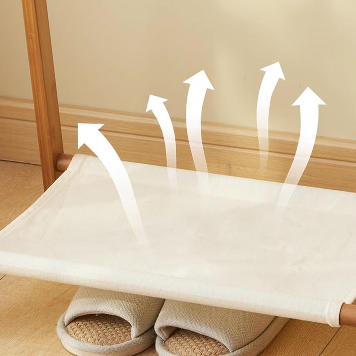 Foldable Bamboo Clothes Rack with Fabric Shelf