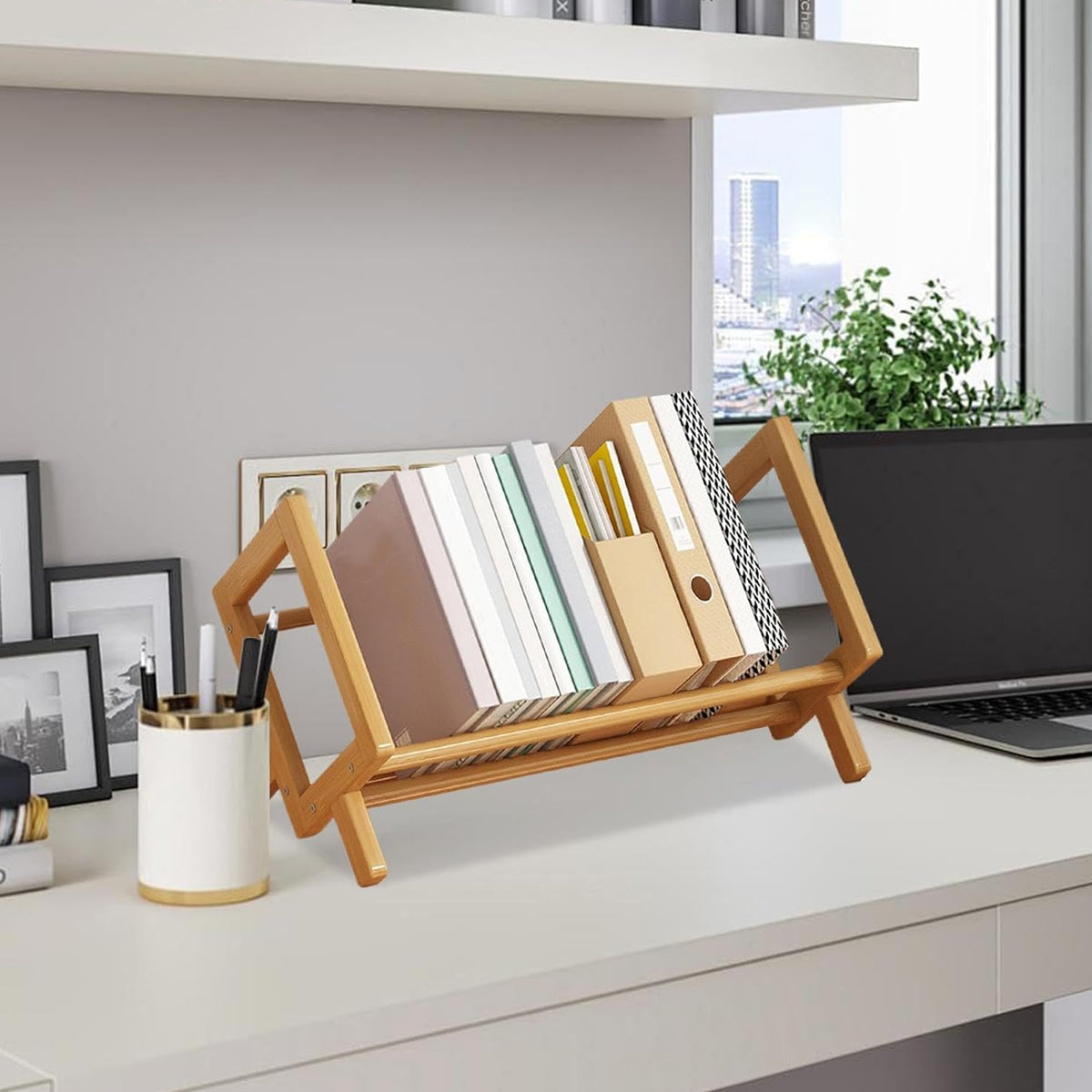 Bamboo Desktop Bookshelf Organizer for Home and Office