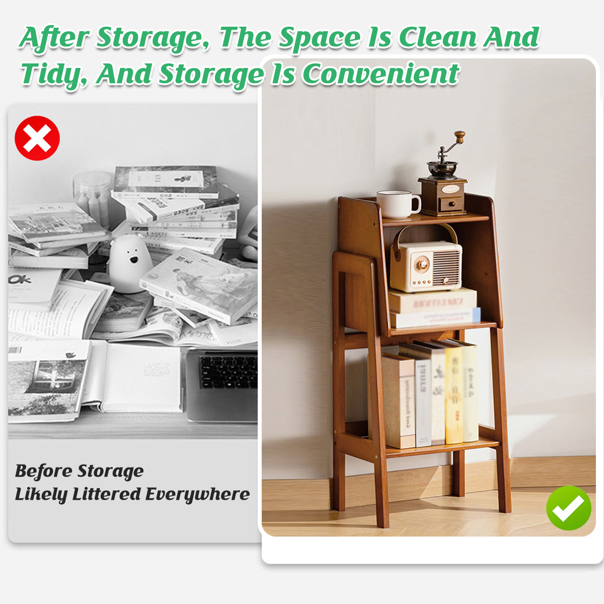 Simple Floor Standing Bookshelf Bamboo Storage Bookcase