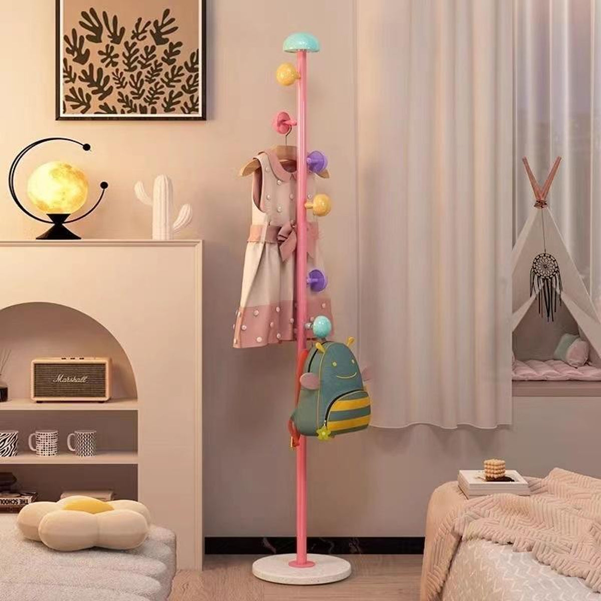 Kids Floor Coat Rack with Mushroom Hooks Bedroom