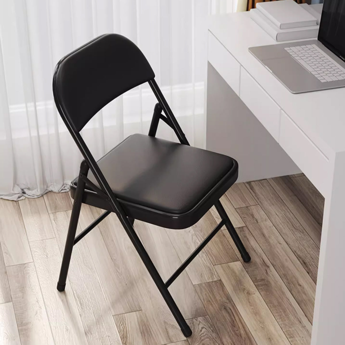 2 Pcs Folding Chairs with PU Leather Seat