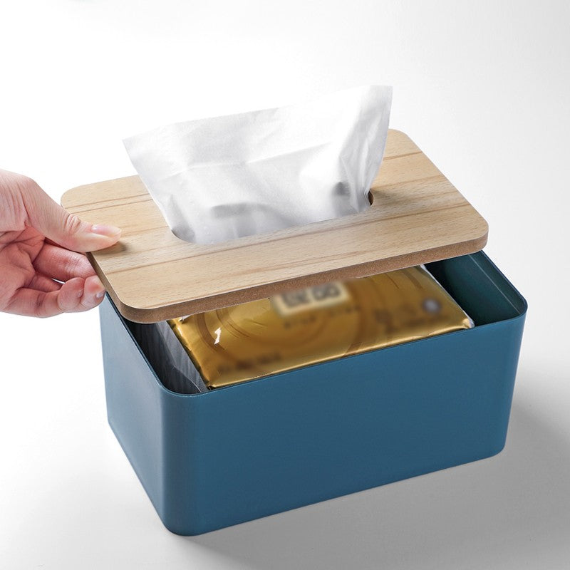 Tissue Box Holder Paper Storage Case with Wooden Cover