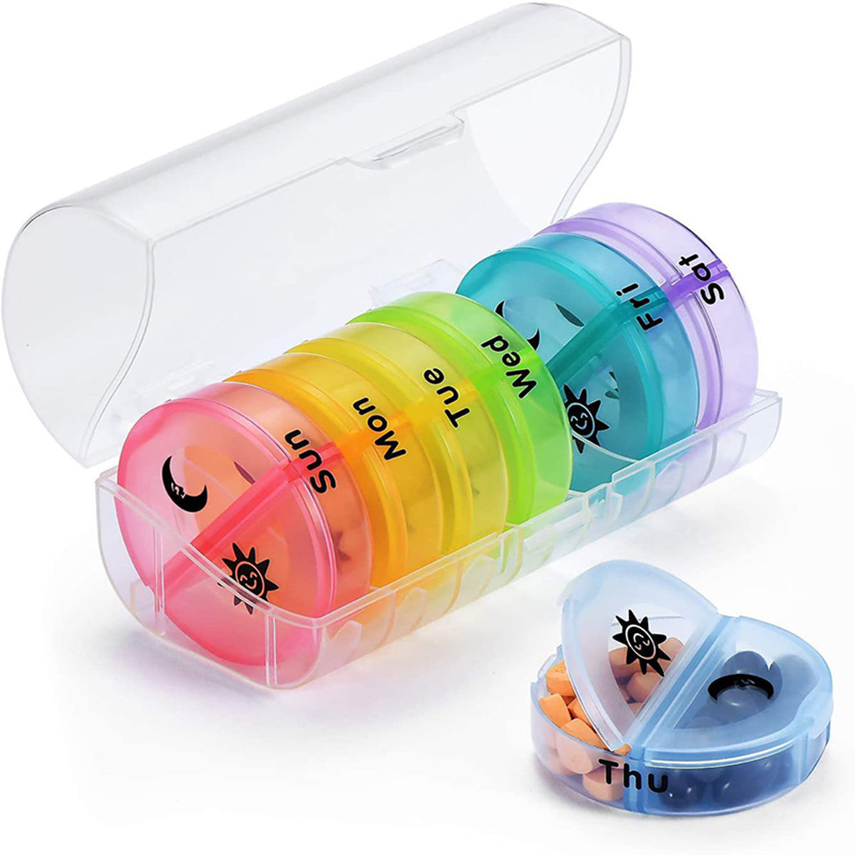7 Day Round Mini Travel Pill Box Snap Closure