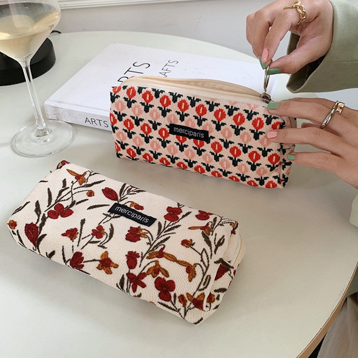 Pencil Case Organiser Bag Large Capacity Corduroy Zipper