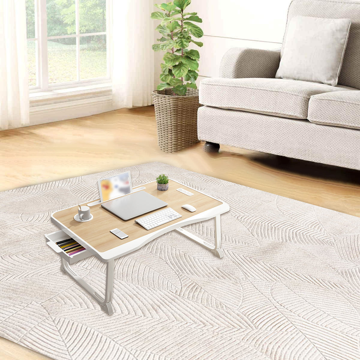 Folding Bed Desk Small Computer Table with Drawer for Study and Bedroom