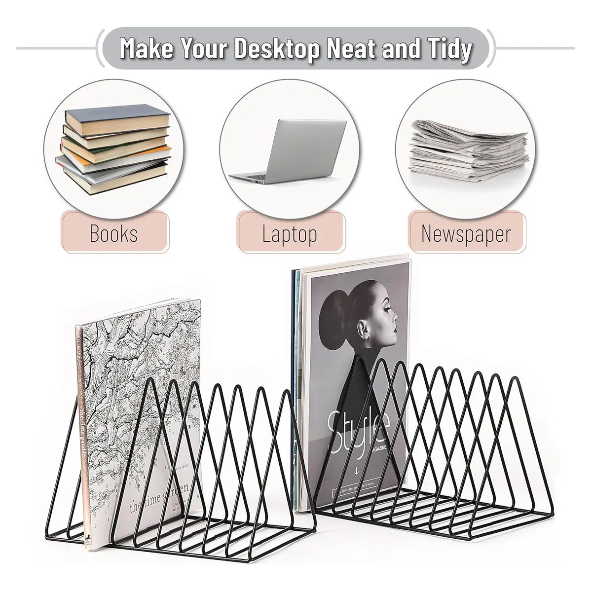 Iron Art Triangular Book Stand Desktop Bookshelf Organizer