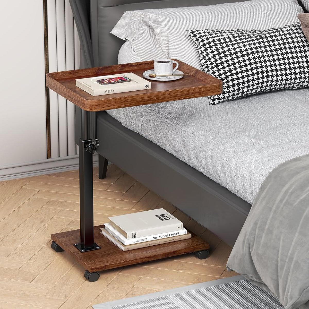 U-Shaped Mobile Side Table Bedside Trolley with Wheels