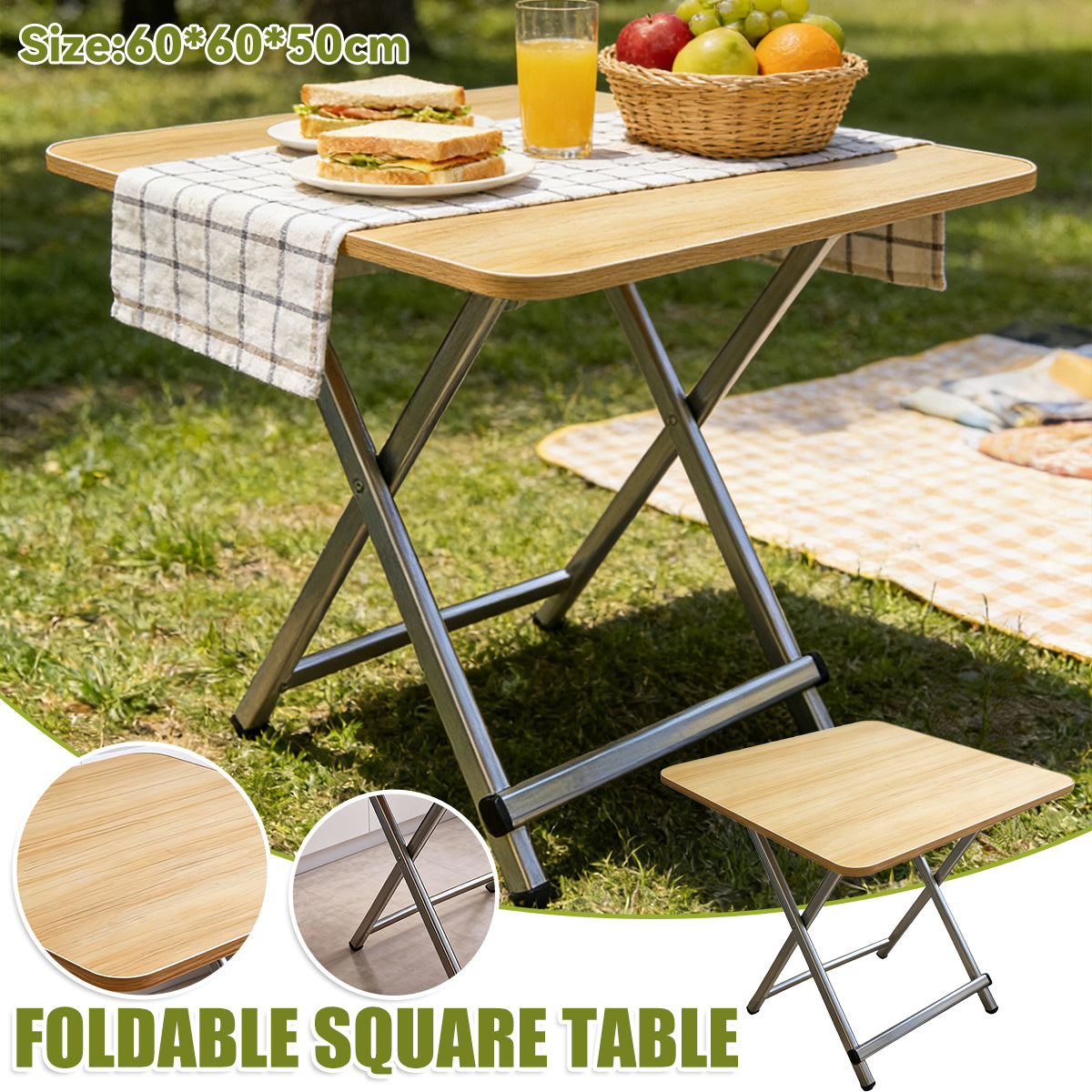 60cm Wooden Folding Square Table for Home and Workspace