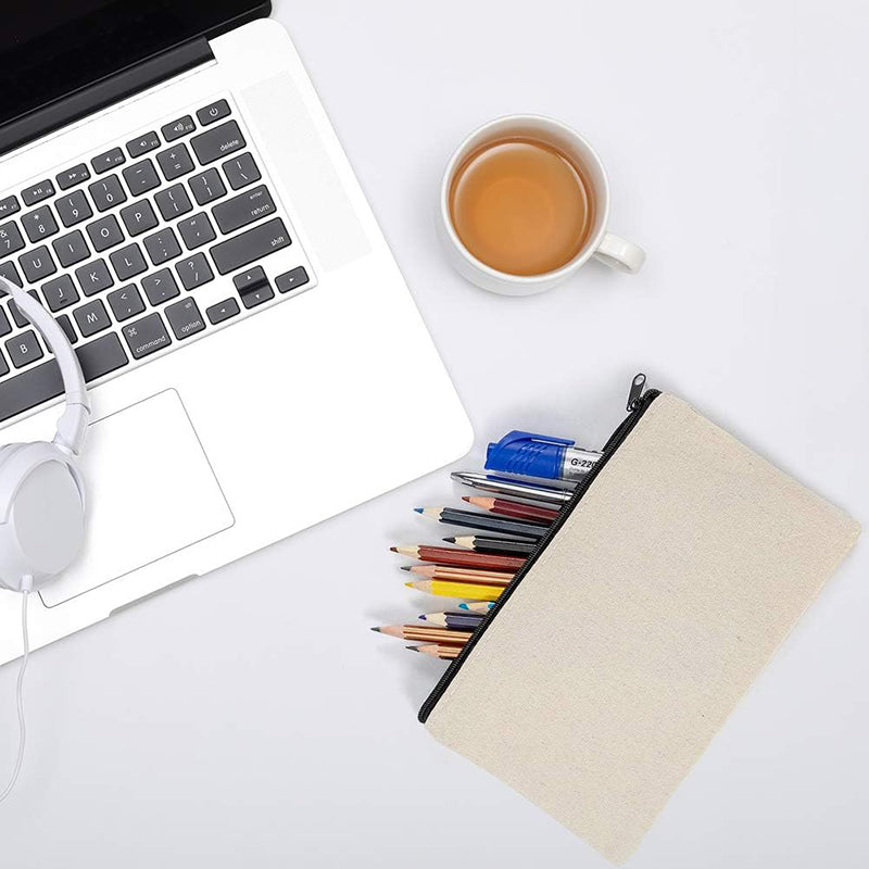 10 Pcs Canvas Makeup Bags Blank DIY Zipper Pouch Set