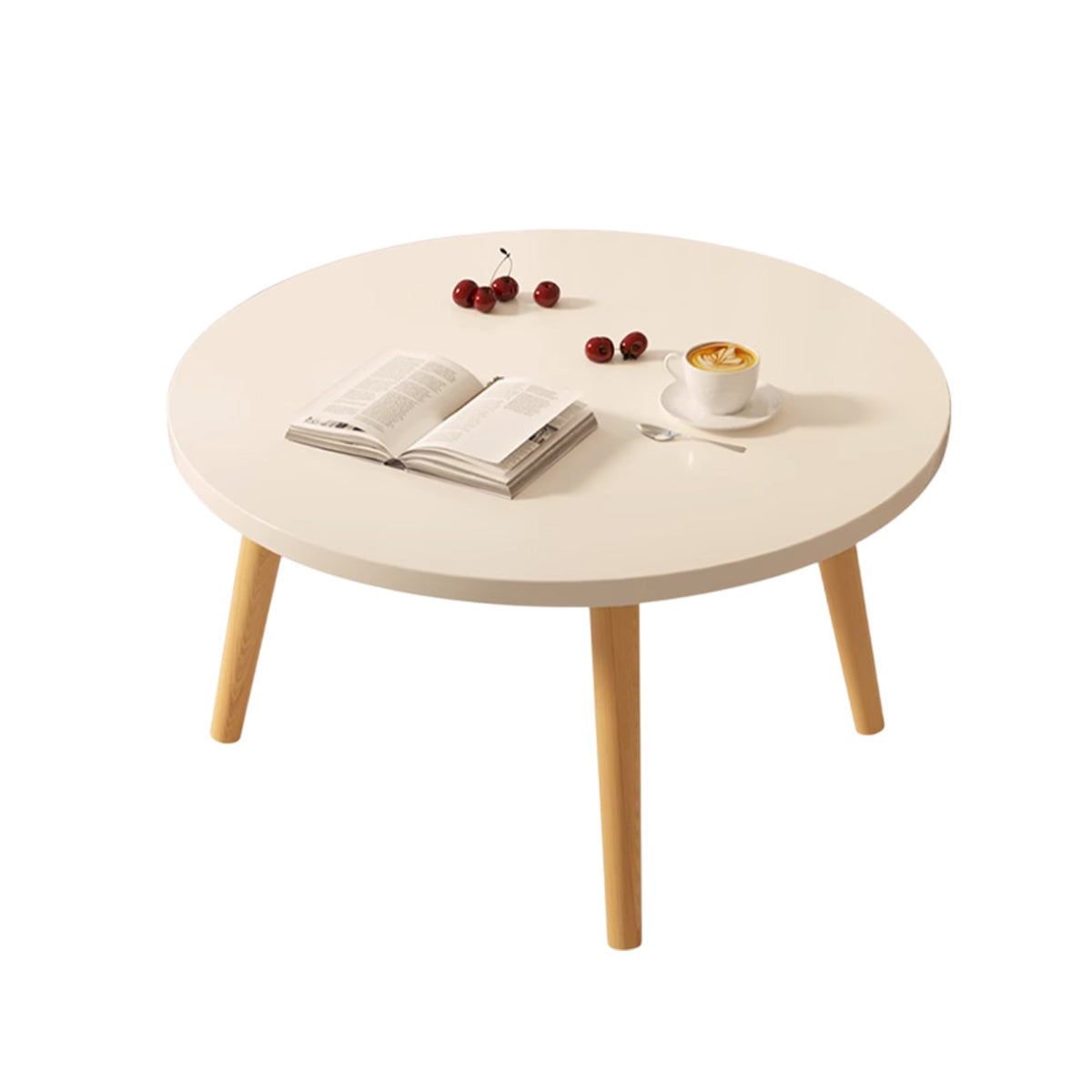 Round End Table with Solid Wood Legs and 1-Tier Design