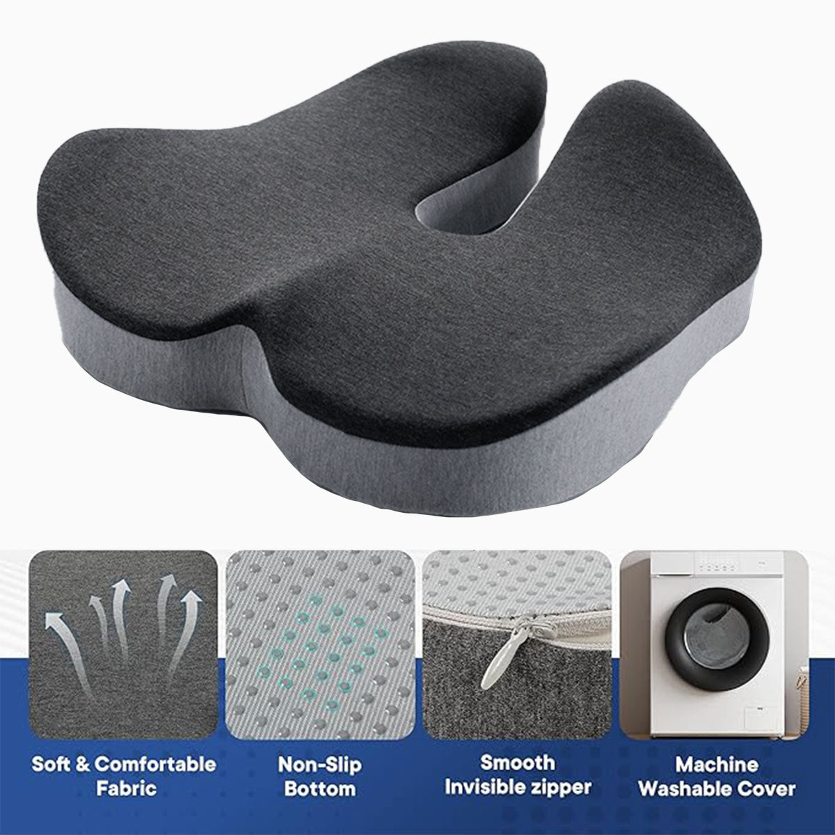 Memory Foam Seat Cushion with U-Shaped Cutout