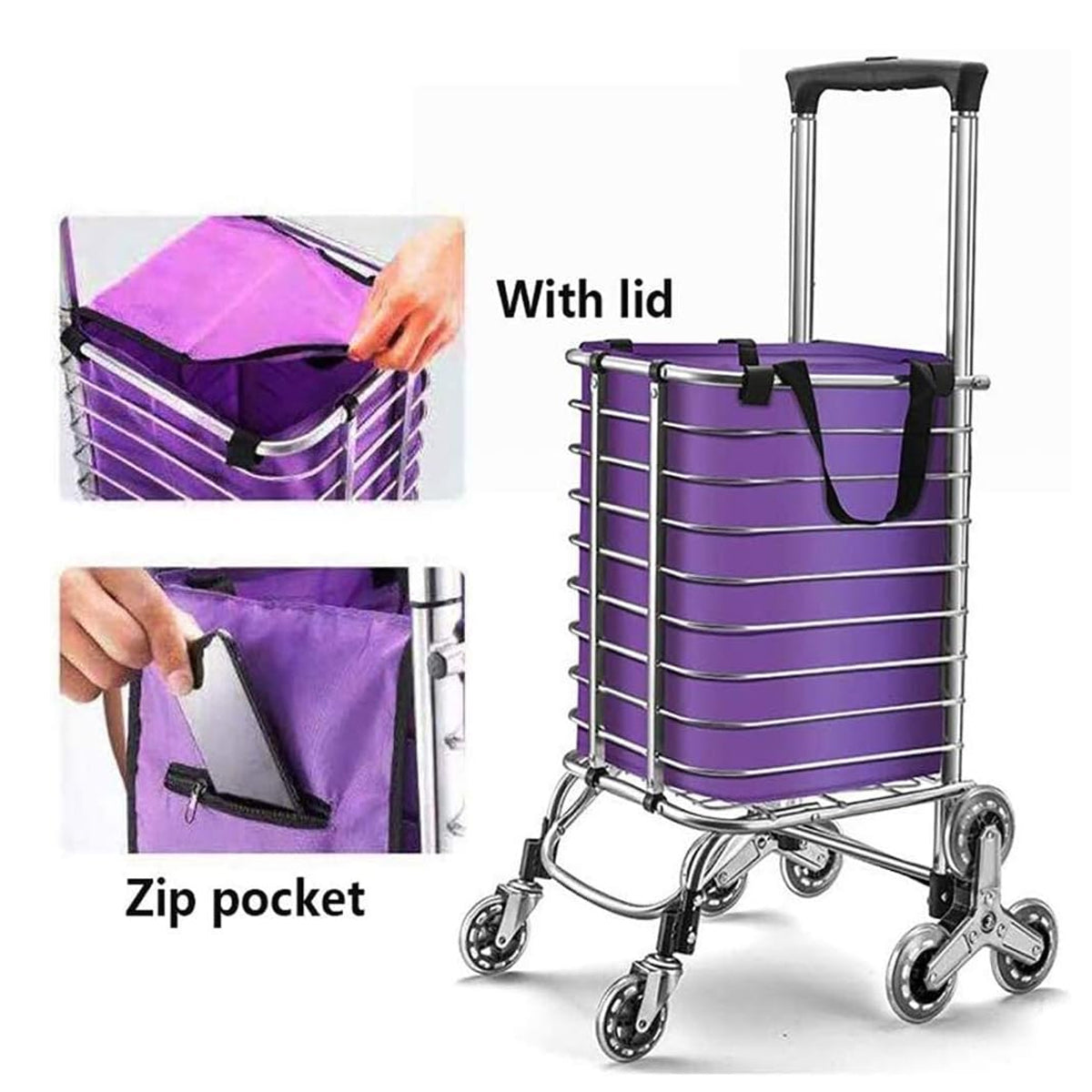 8-Wheel Folding Shopping Cart with Oxford Bag