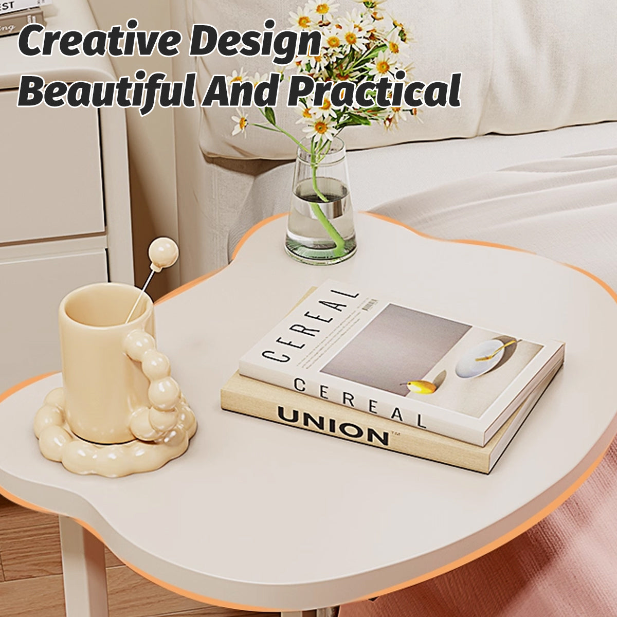 Moveable Side Table with Rolling Wheels for Sofa and Bedside