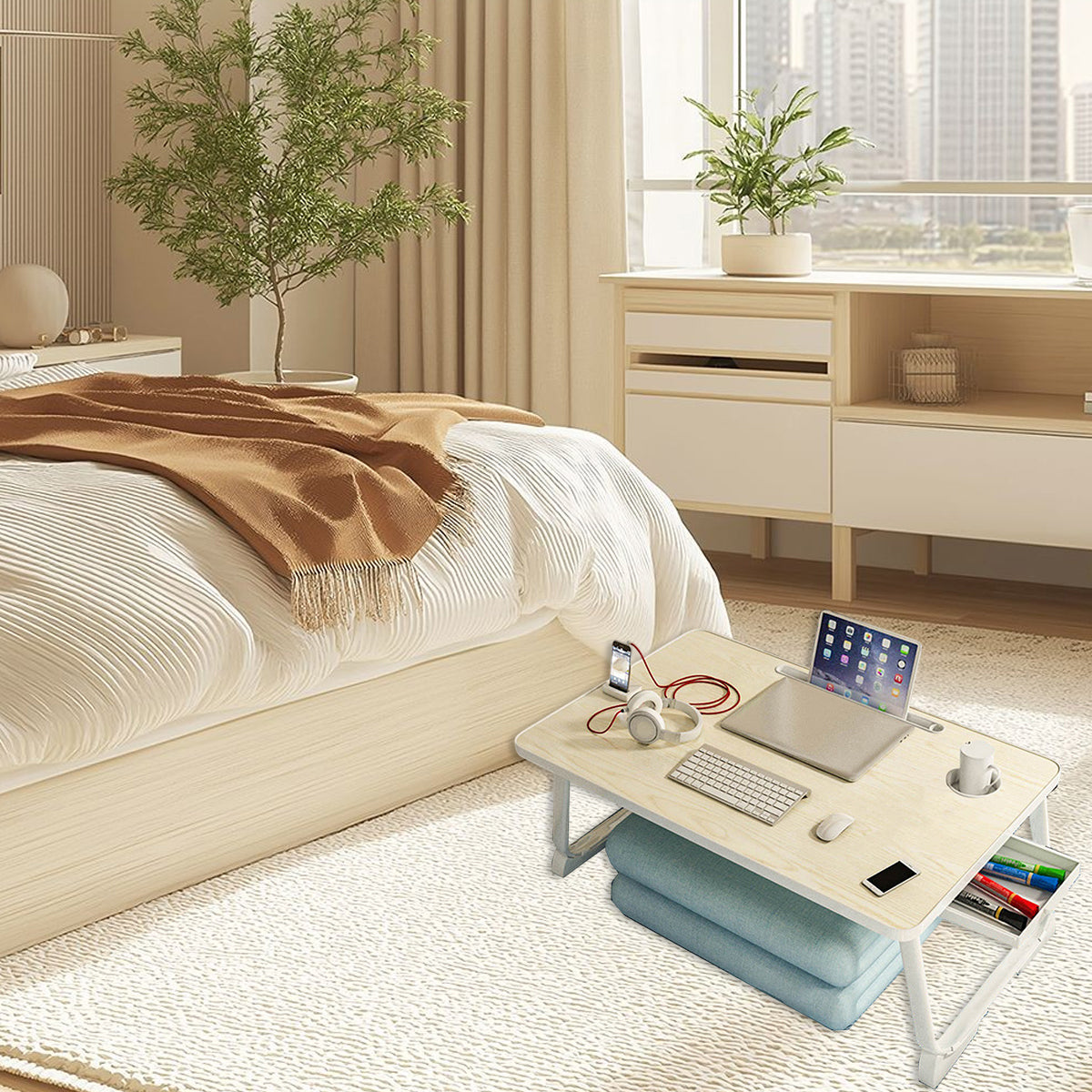 Foldable Bed Desk with Large Tabletop and Portable Design