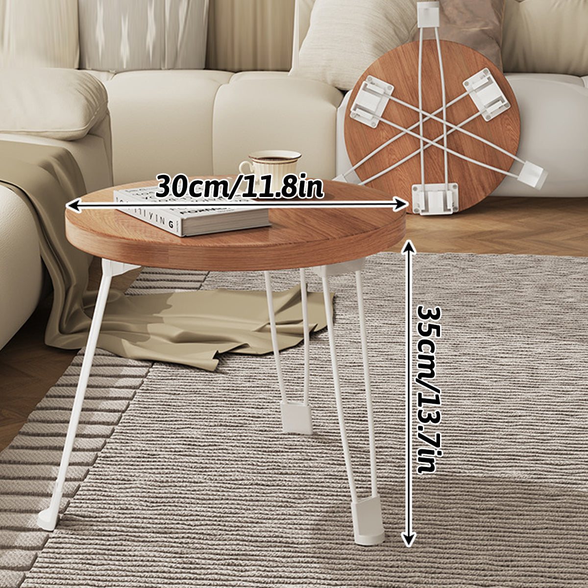 Folding Small Round Table with Steel Legs and Compact Design