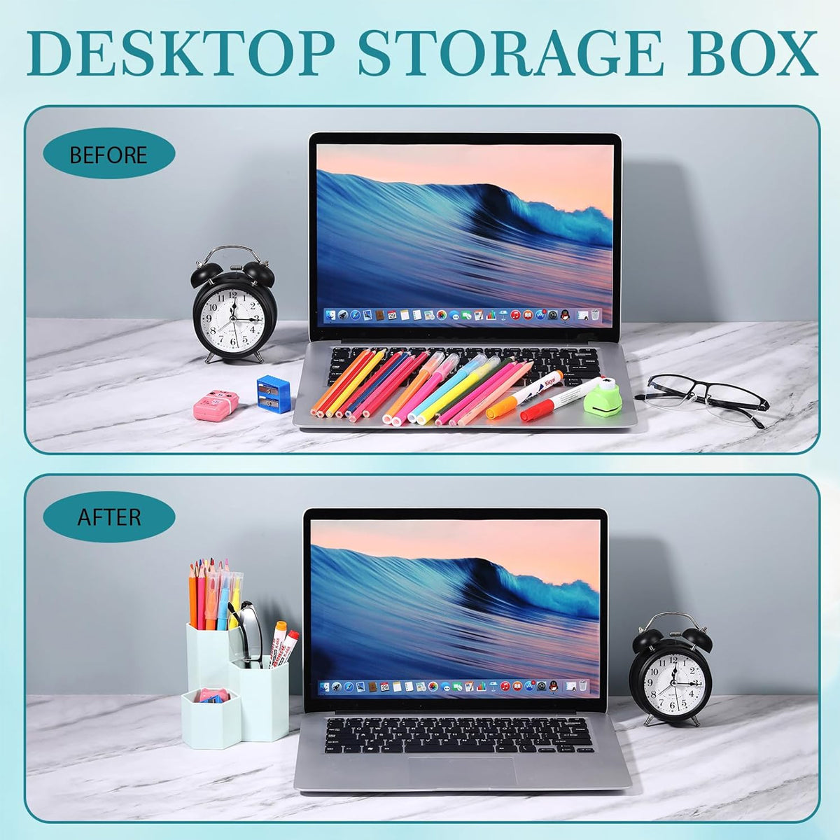 2 Pcs Hexagonal Pen Holder Macaron Colour PP Desk Organiser