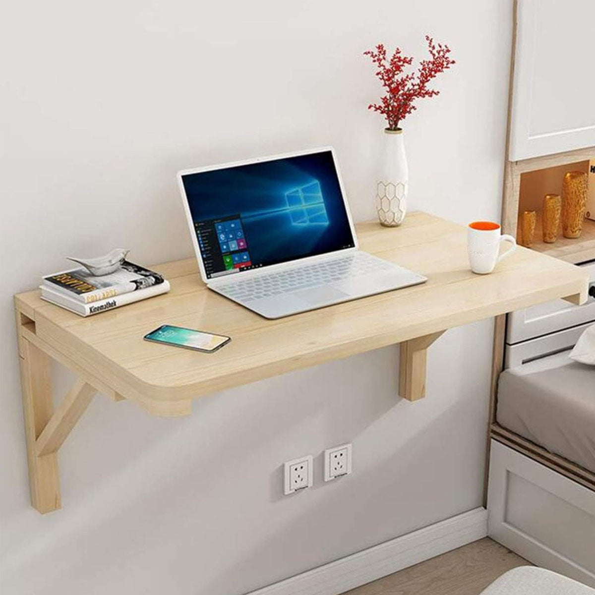 Wall-Mounted Foldable Wood Table with Space-Saving Design