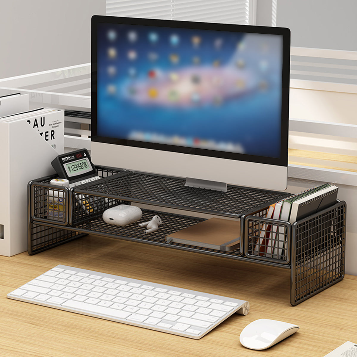 Monitor and Laptop Riser with Ventilated Black Metal Shelf