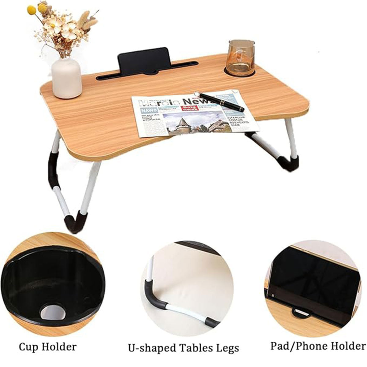 Foldable Laptop Bed Table Cup Slot and Device Stand