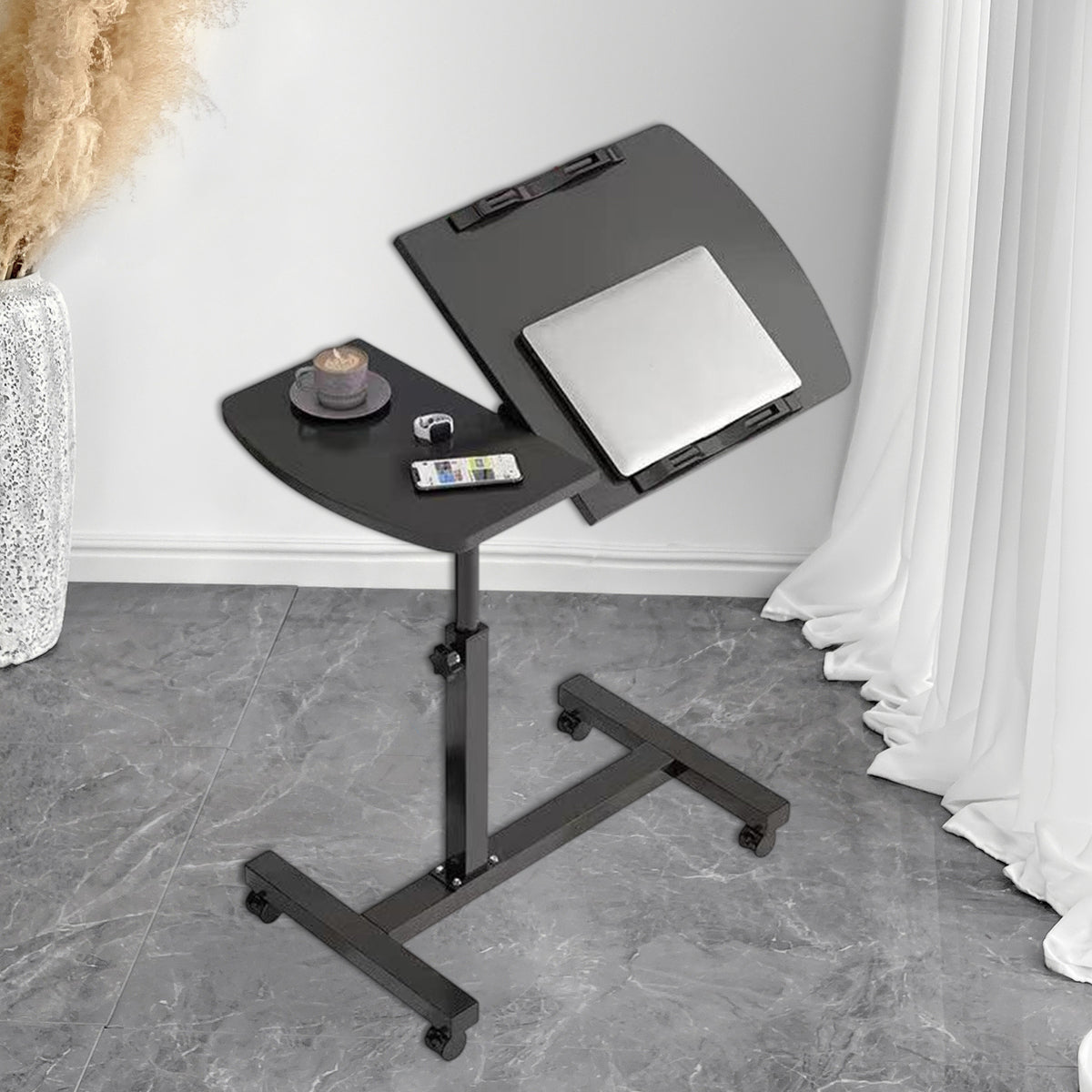 Mobile Height Adjustable Rotatable Bedside Table with Wheels