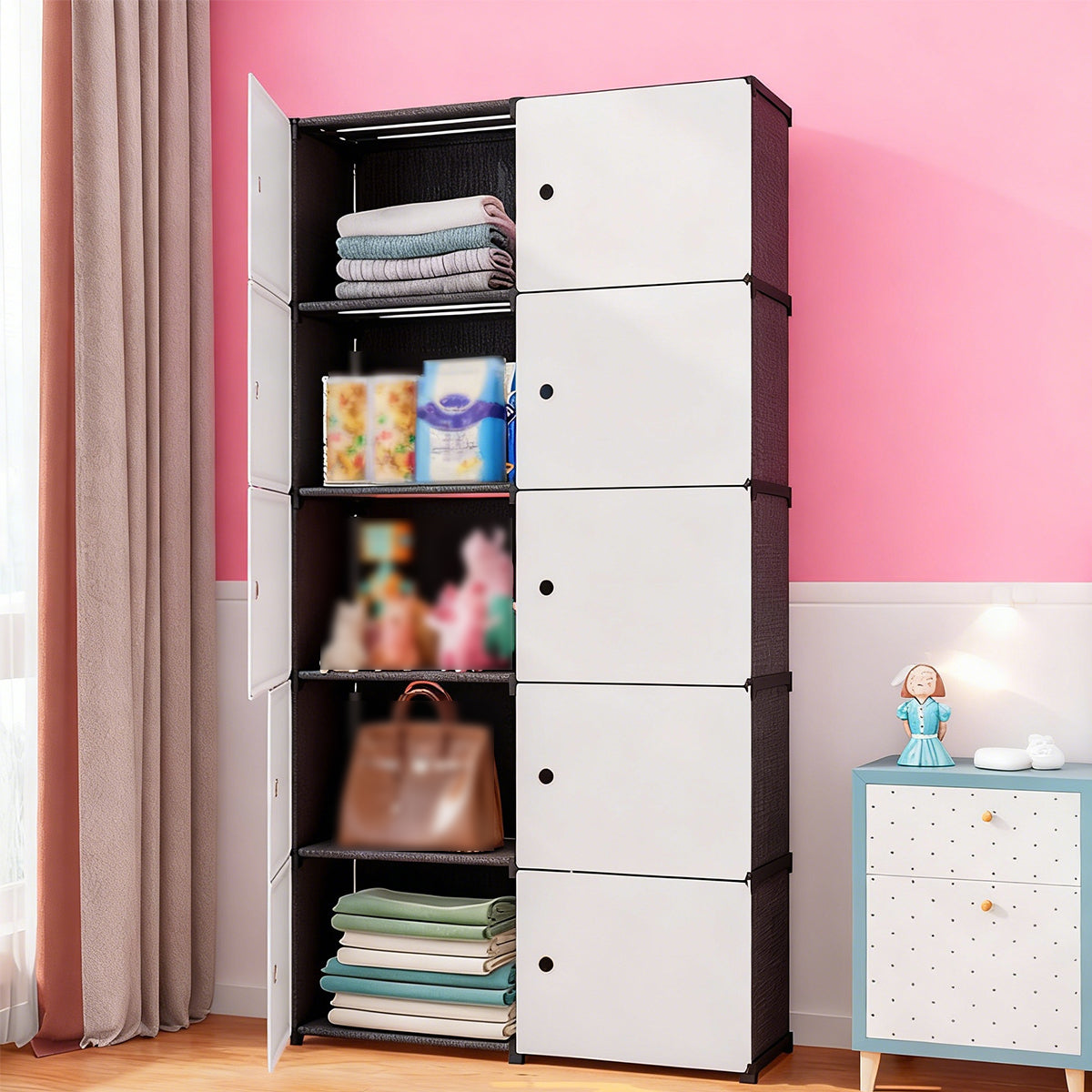 Floor Standing Office Storage Cabinet with Magnetic Doors White