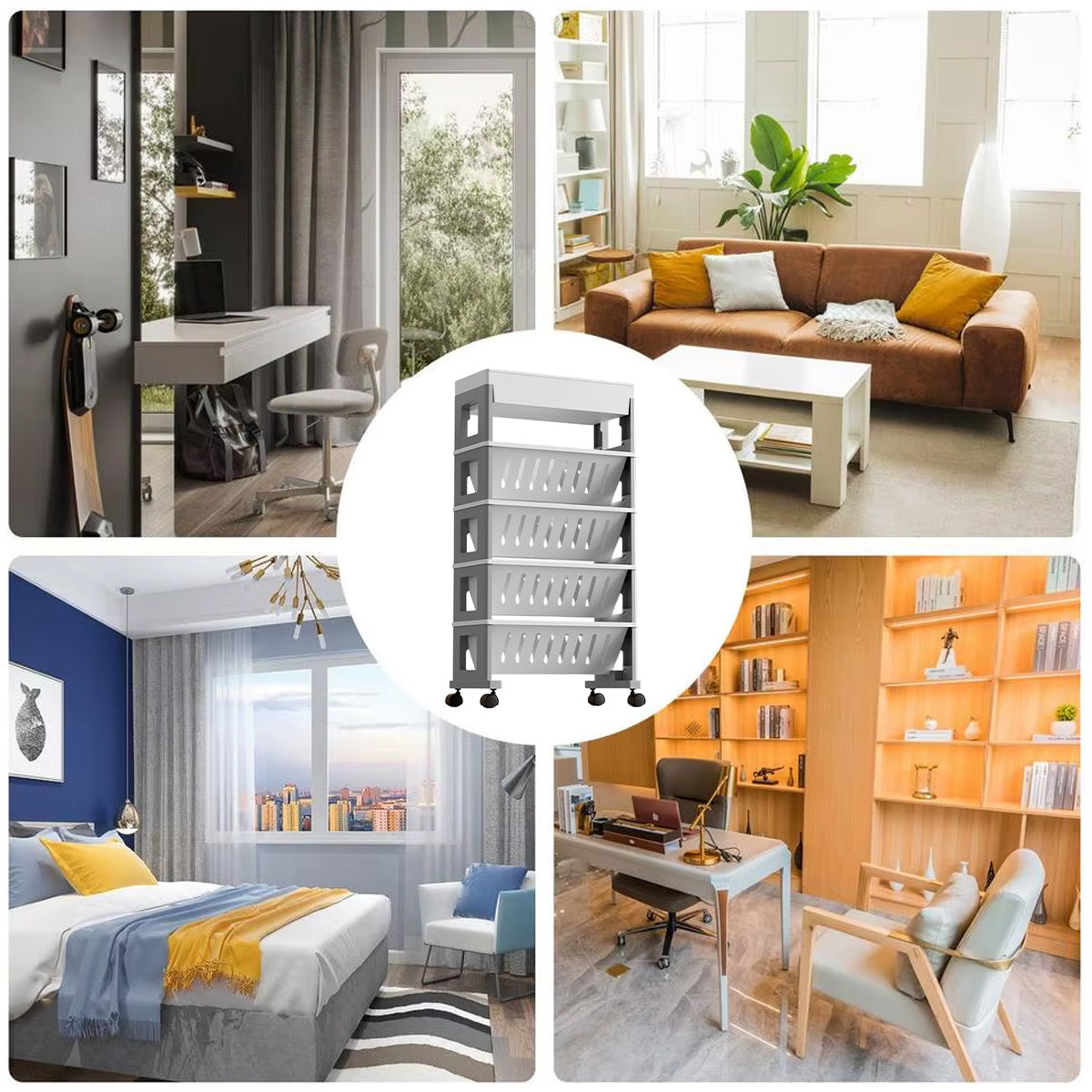 Movable Trolley Book Storage Rack with Four Layers