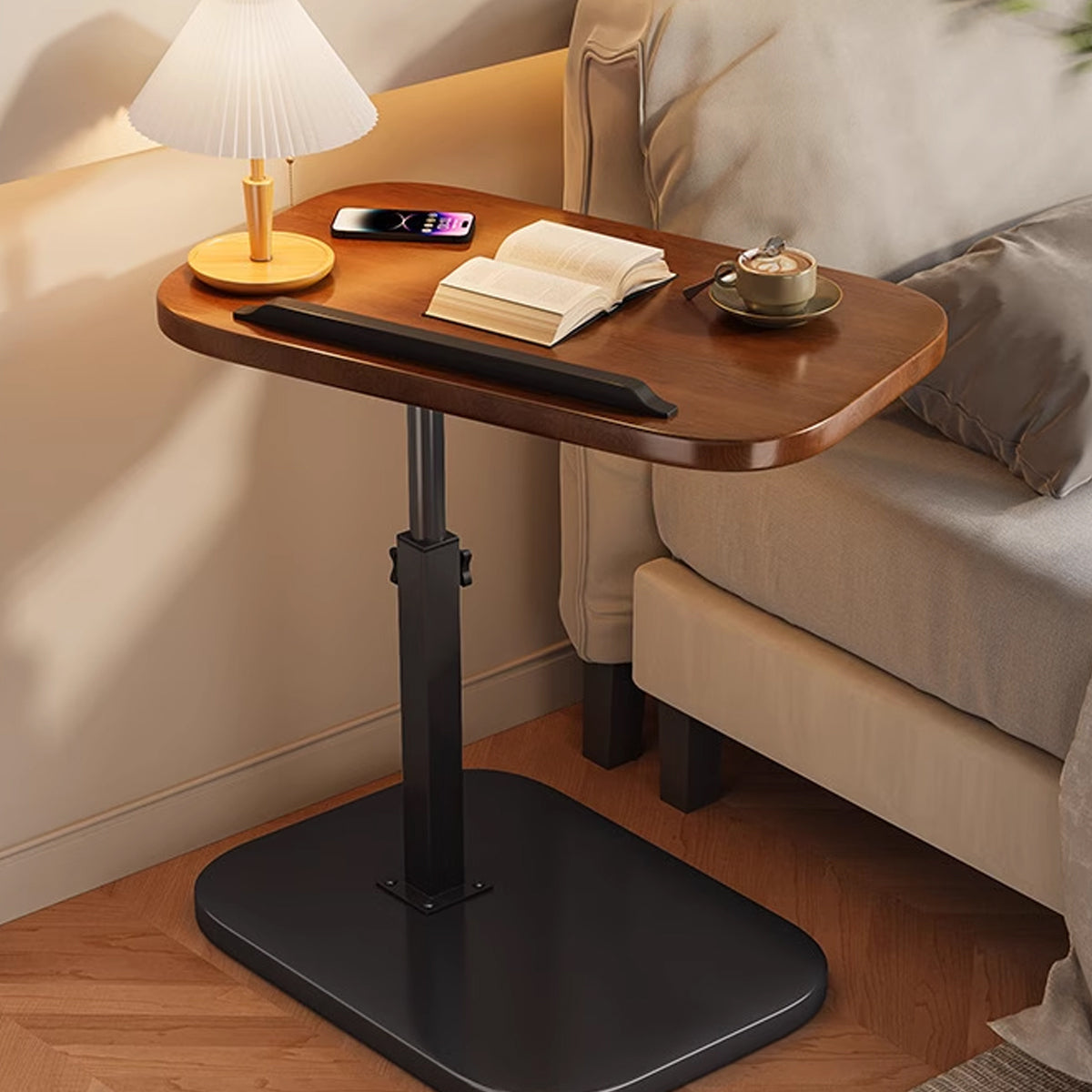 Adjustable Height Side Table Flip Top Guard Rail