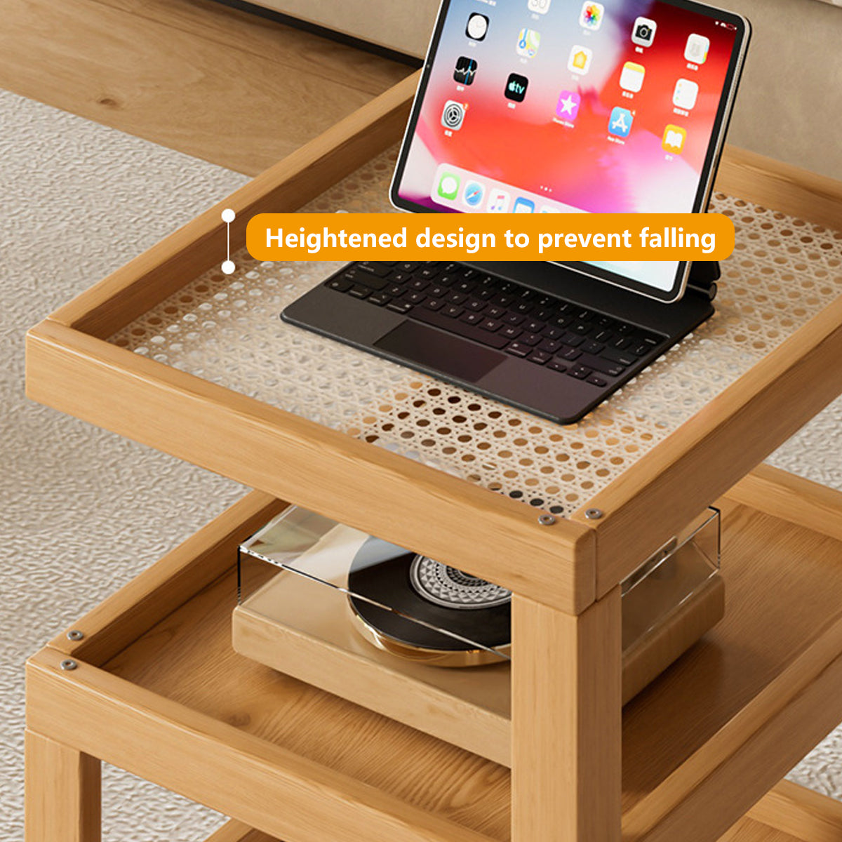 Movable Coffee Table with Universal Wheels Rattan Laminate Top