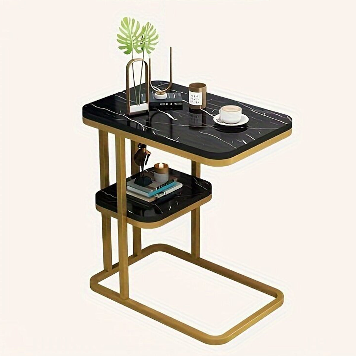 2 Tier Side Table with Rounded Corners for Living Room