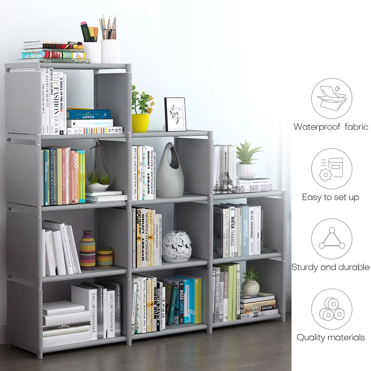 Multi Layer Bookcase Storage Rack with Waterproof Fabric