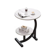 Mobile Round Side Table with Two Tier Storage