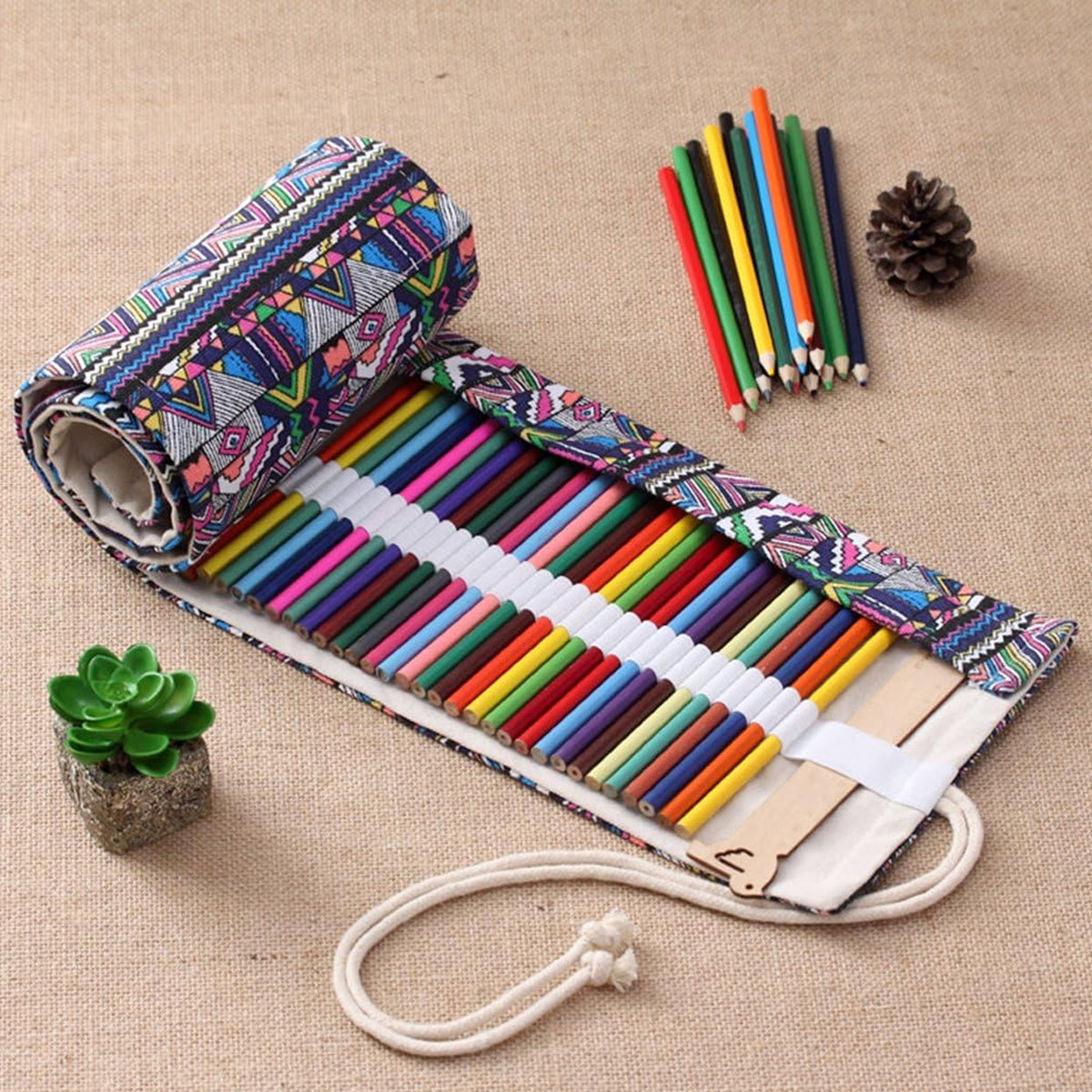Canvas Roll Pencil Case 48/72 Holes with Drawstring Tie