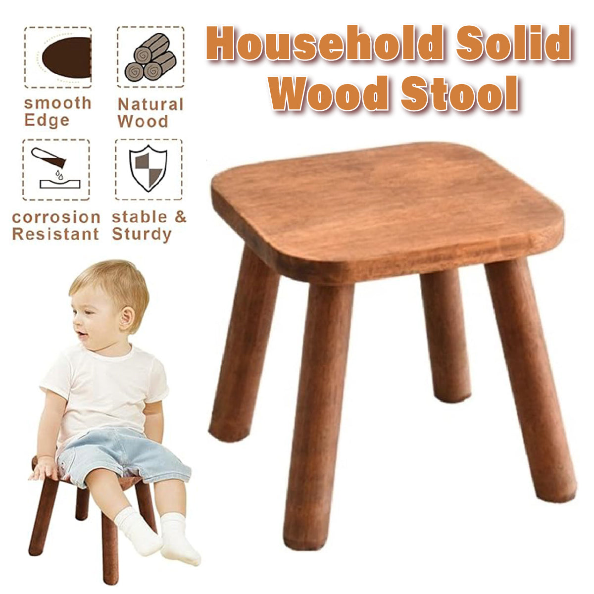 Solid Wood Short Stool for Kids Smooth Edges