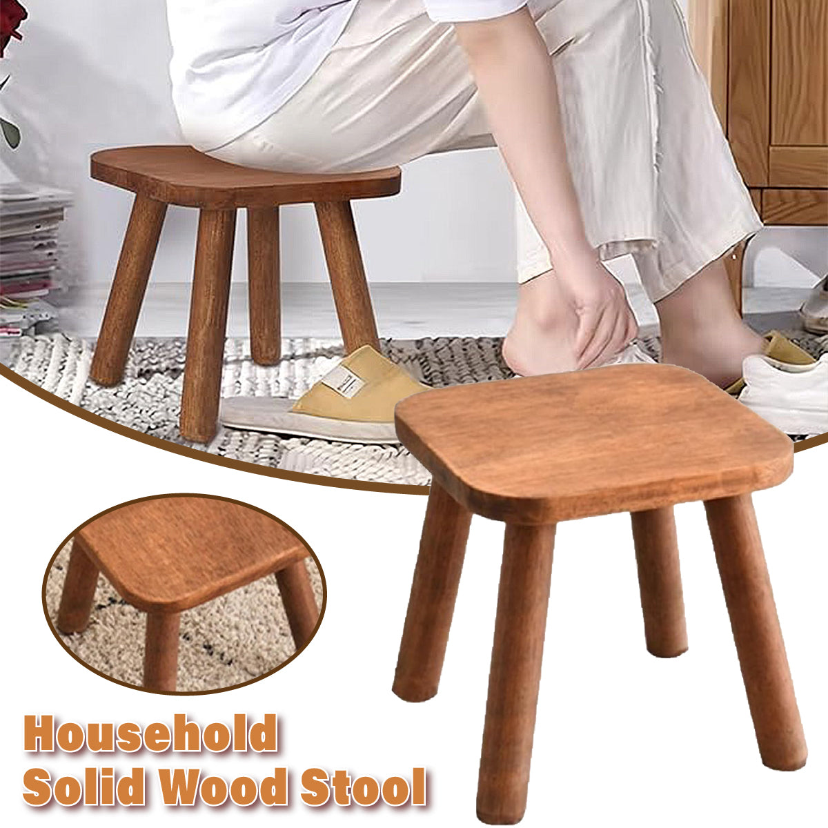 Solid Wood Short Stool for Kids Smooth Edges