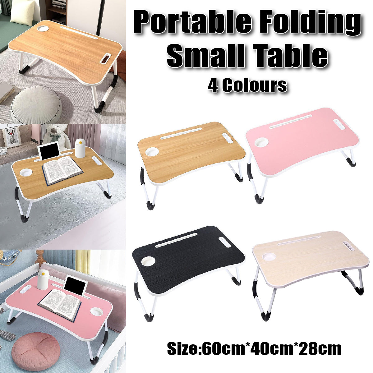Foldable Laptop Bed Table Cup Slot and Device Stand