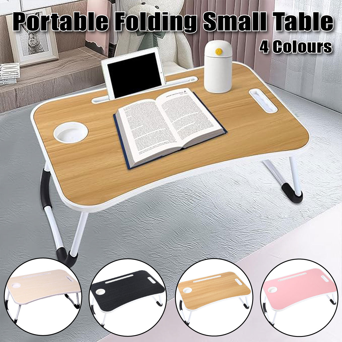 Foldable Laptop Bed Table Cup Slot and Device Stand