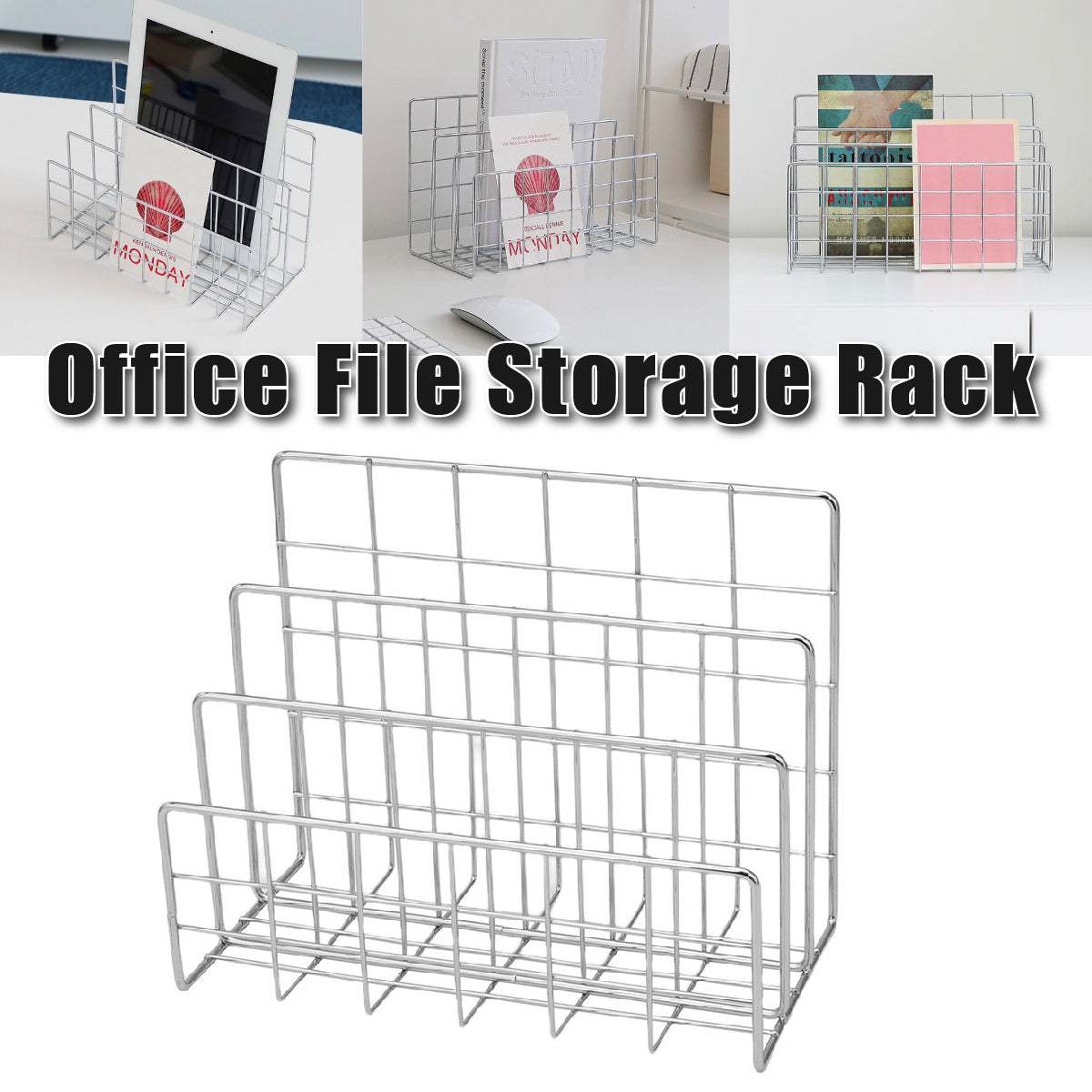 Three Layer Iron Document Organiser Rack Space Saving Silver Finish