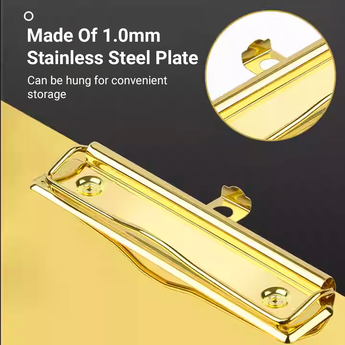 Metal Writing Board with Stainless Steel Clip Gold Finish