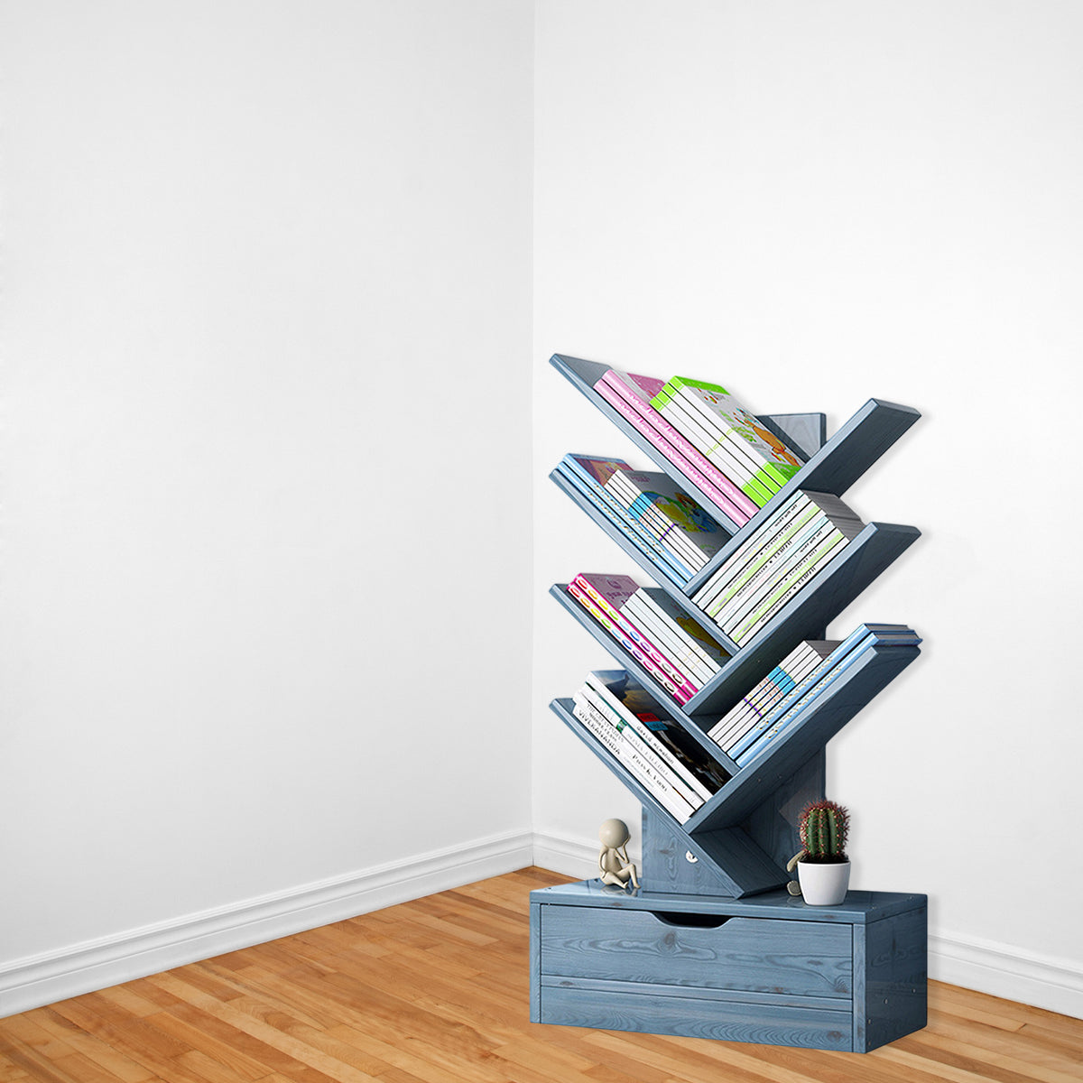 Multi Tier Wooden Bookshelf with Drawer for Home Office