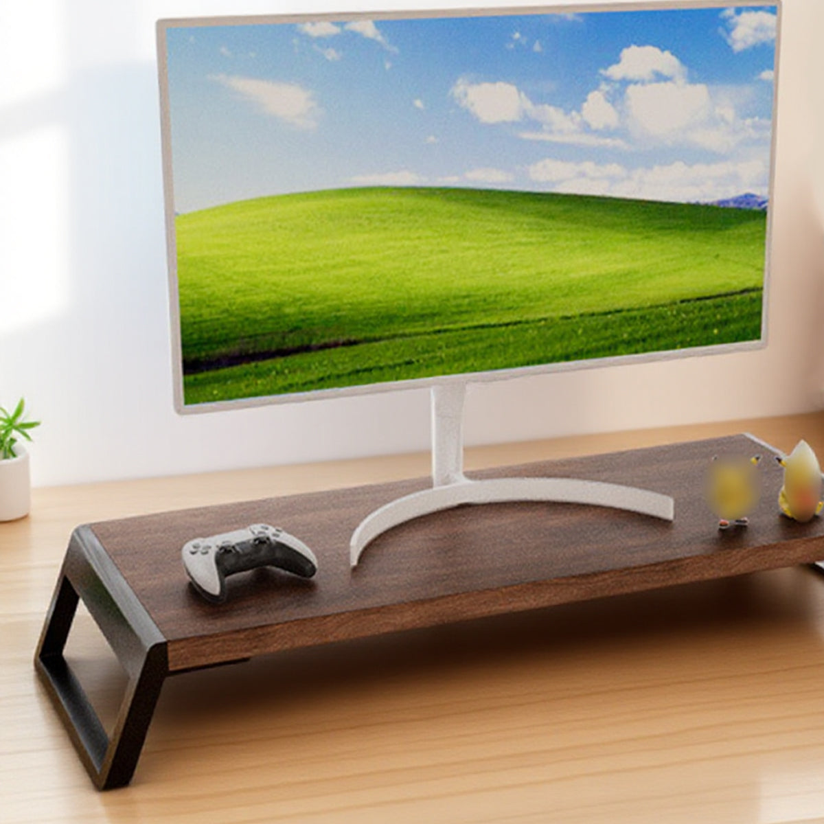 Computer Monitor Riser with Hidden Storage Wood Top Metal