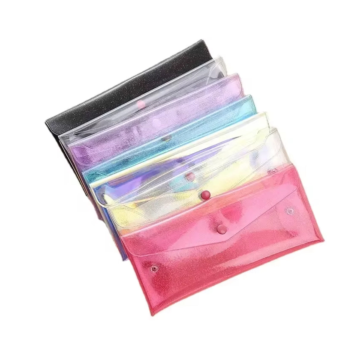 7 Pcs Transparent Pencil Bags PVC Snap Button Assorted Colours