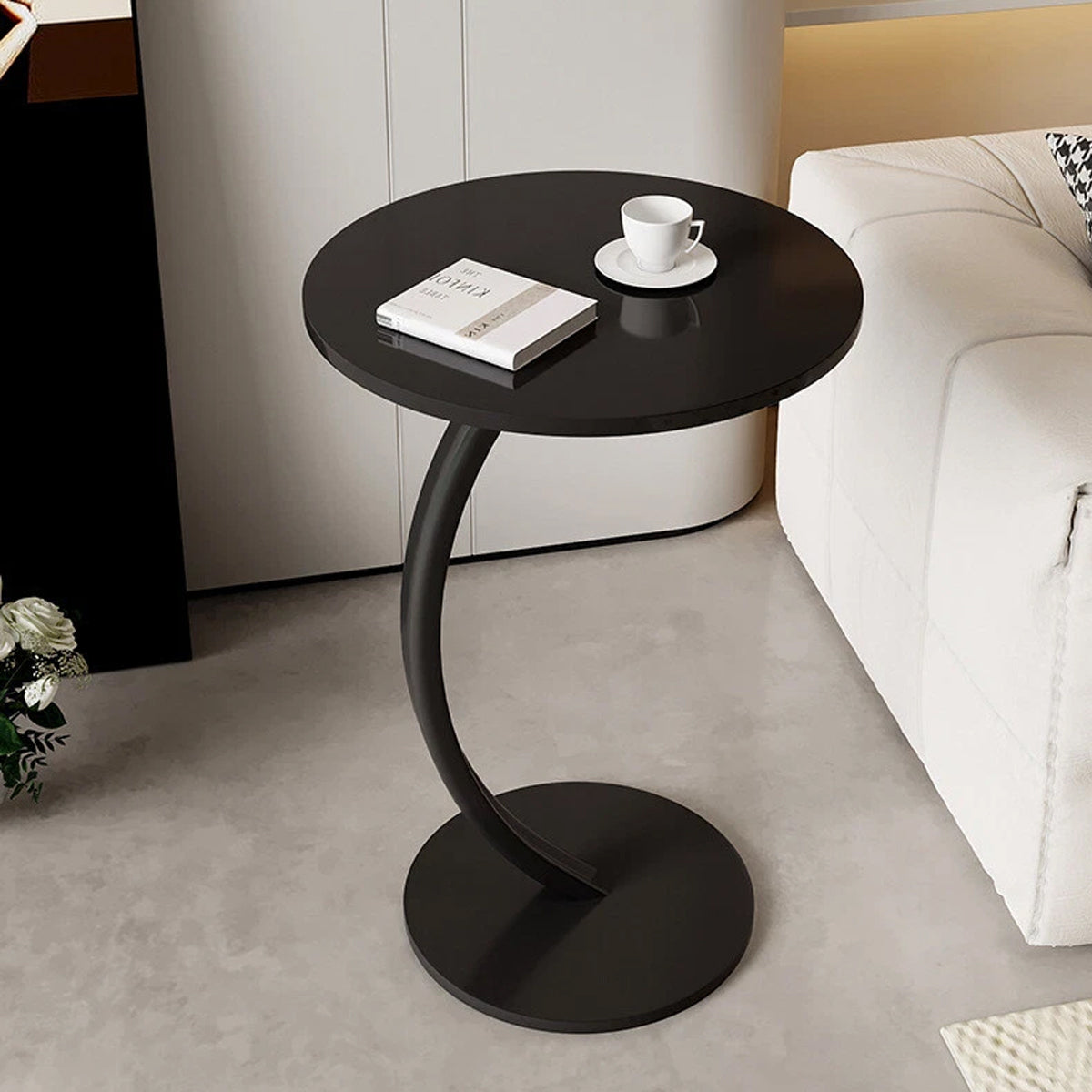 C Shaped Side Table Sturdy Carbon Steel Space Saving Design