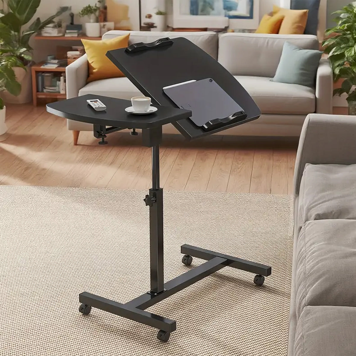 Mobile Height Adjustable Rotatable Bedside Table with Wheels