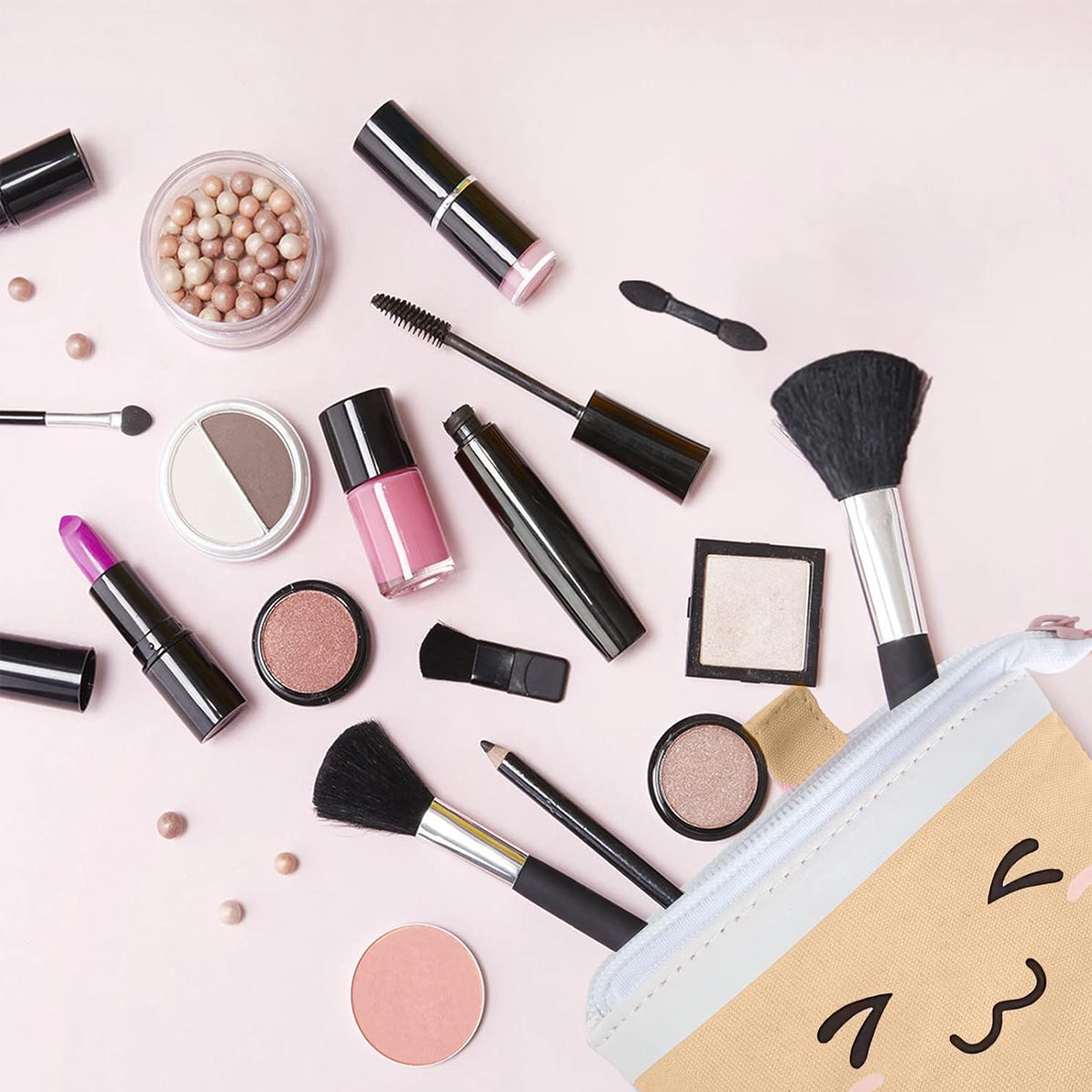 2 Pcs Bubble Tea Telescopic Pencil Case Canvas Beige Pink