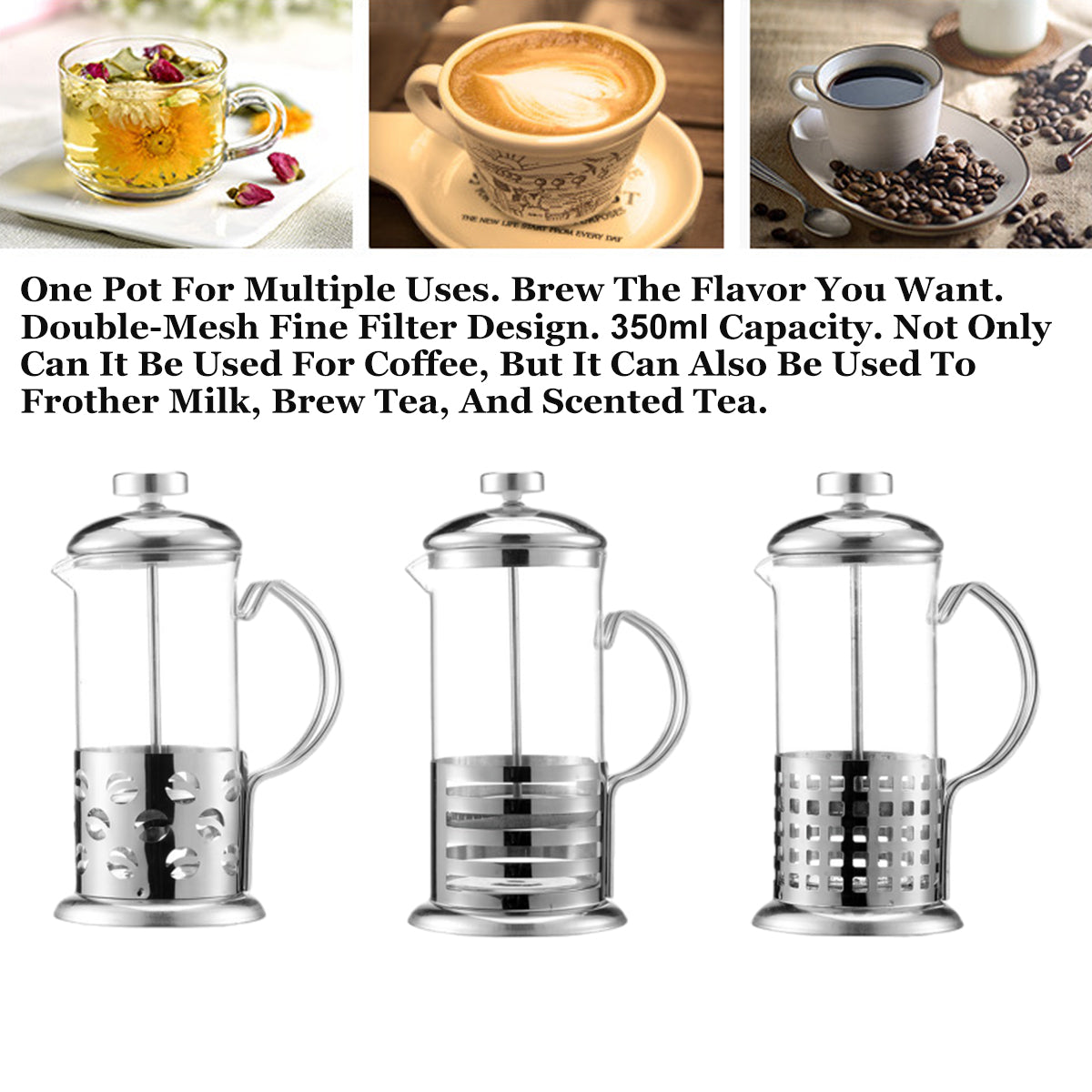 French Press Coffee Maker 350ml Borosilicate Glass