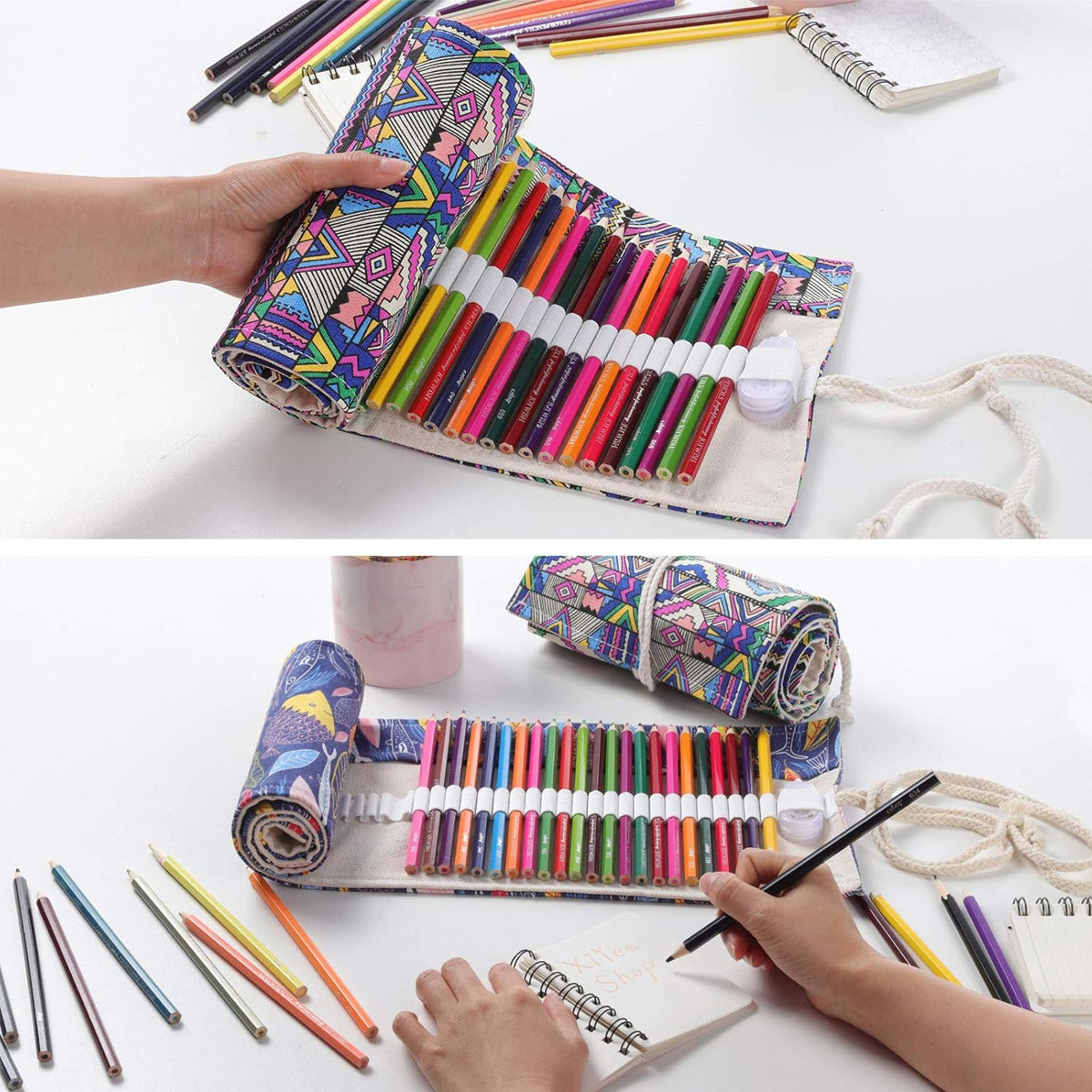 Canvas Roll Pencil Case 48/72 Holes with Drawstring Tie