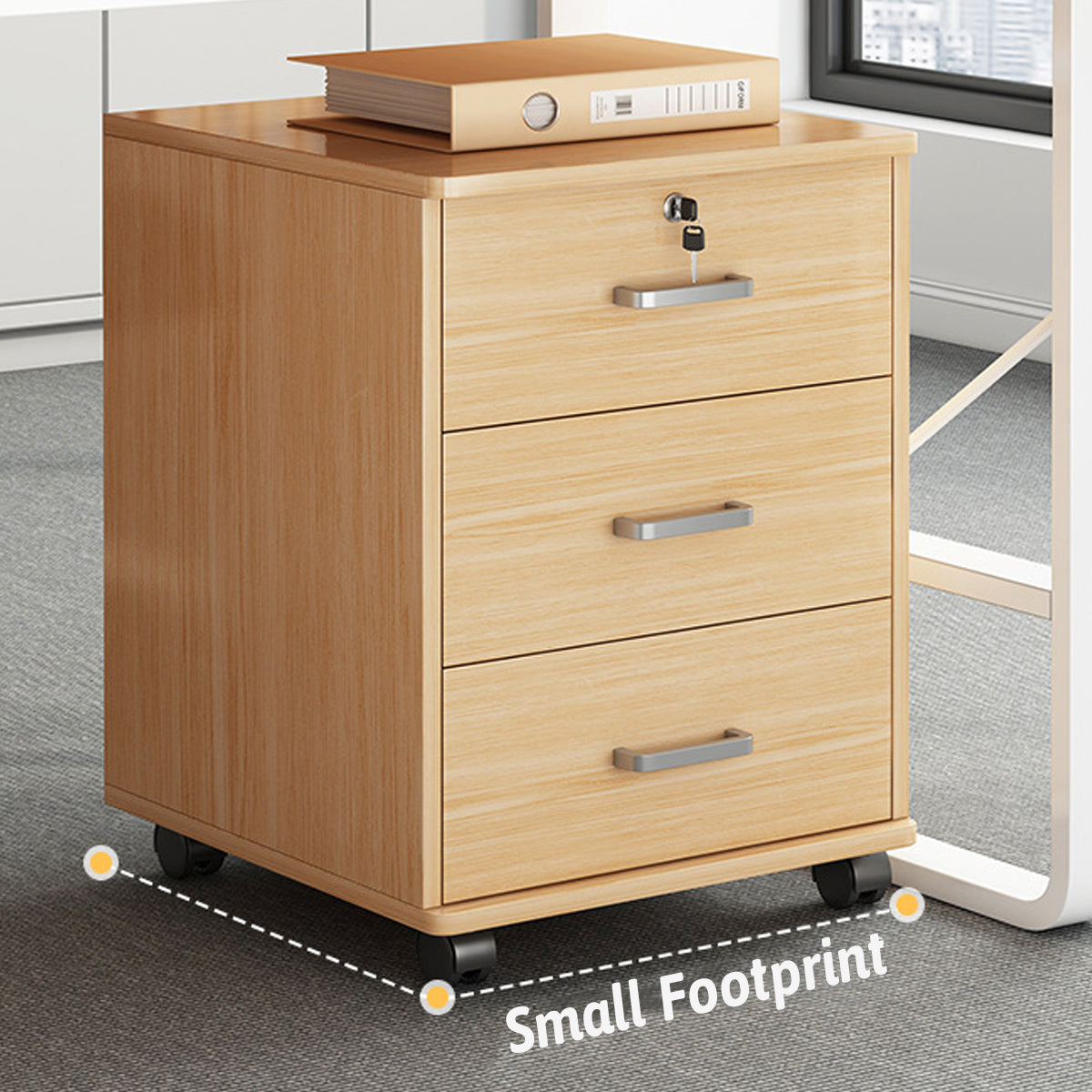3-Drawer Rolling File Cabinet with Lock for Under-Desk Use