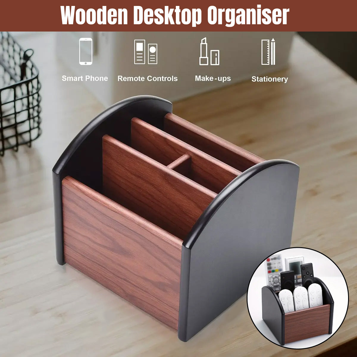 360° Rotating Wooden Desktop Storage Box