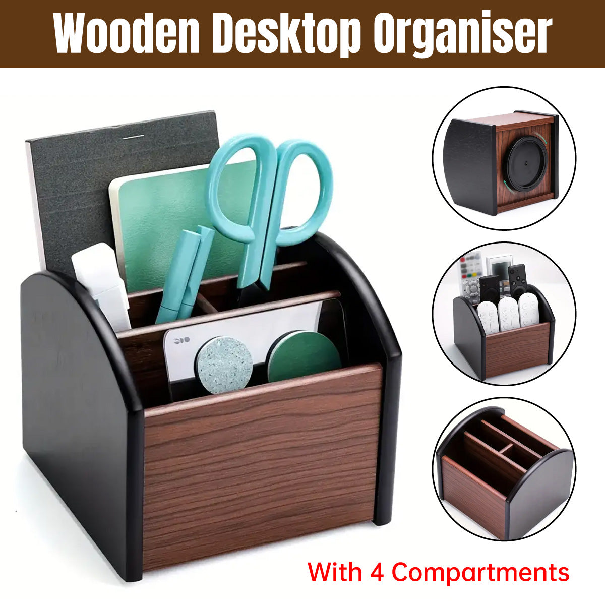 360° Rotating Wooden Desktop Storage Box