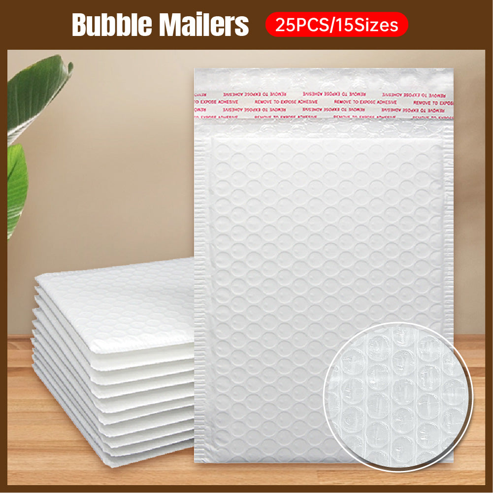 25 Pcs White Poly Bubble Mailers Cushioned Envelopes Set